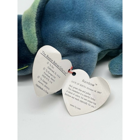 Original Ty Beanie Baby Collection-9 inch Rainbow,The Iguana Chameleon. 10/14/97 - Picture 8 of 10